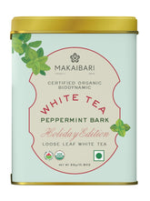 Makaibari Holiday Edition - Peppermint Bark Loose Leaf White Tea - 25gm Tin Caddy, 0.9 Ounce | USDA Certified Premium Tea - Low Caffeine White Tea | Anti-Oxidants, Immunity Booster